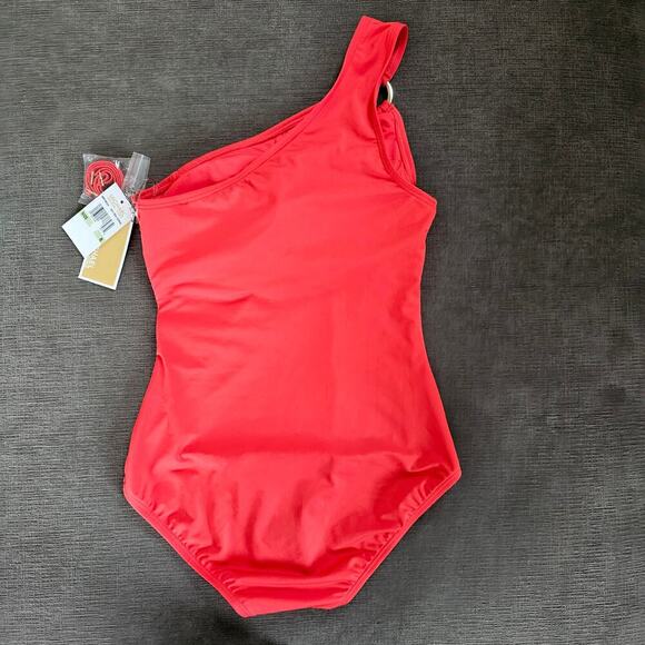 MICHAEL Michael Kors Women's Sea Coral One-Shoulder One Piece Swimsuit Size 8 - Picture 6 of 13